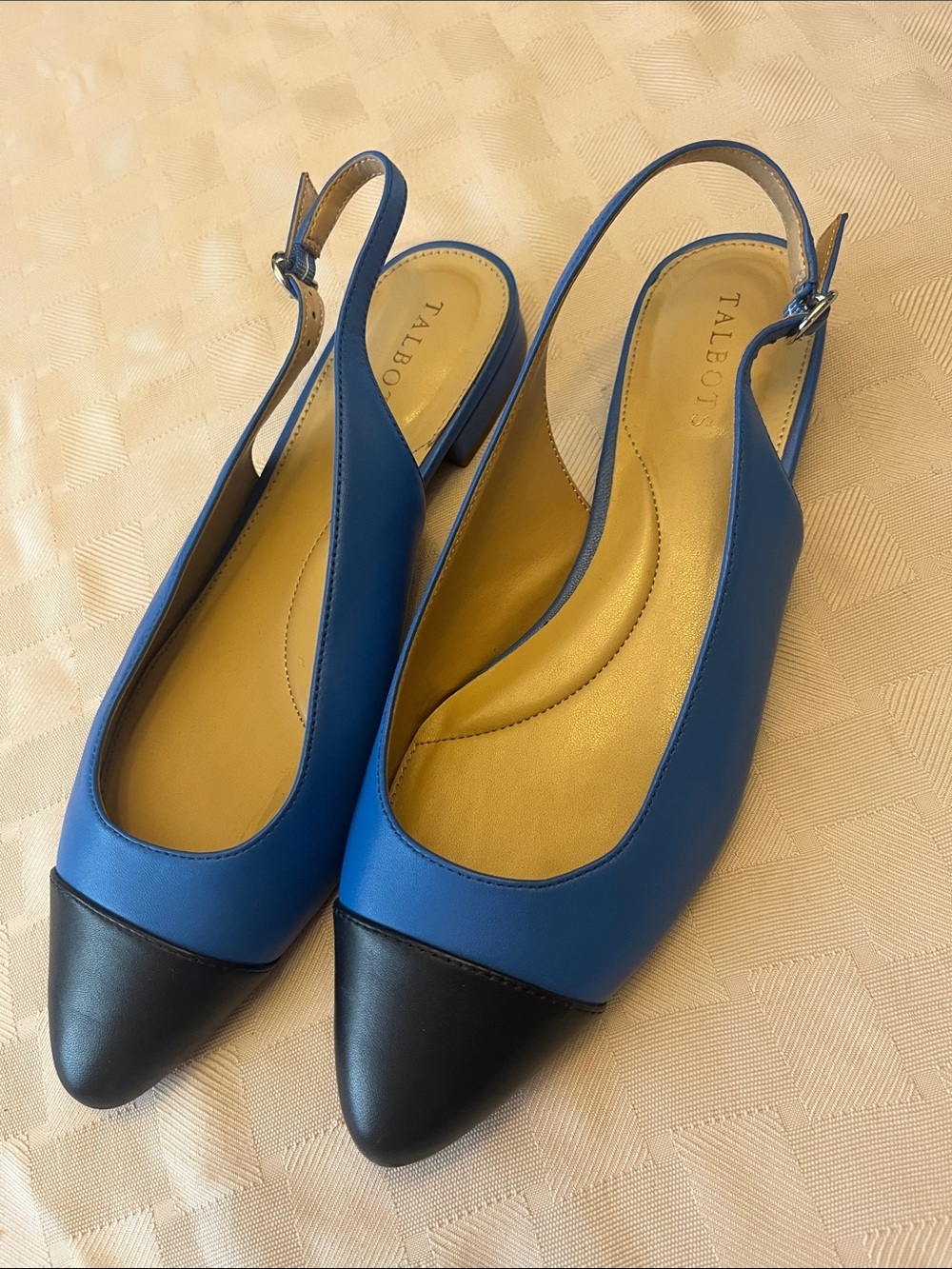 Talbots Blue and Black Pointed Slingback Flats size 9